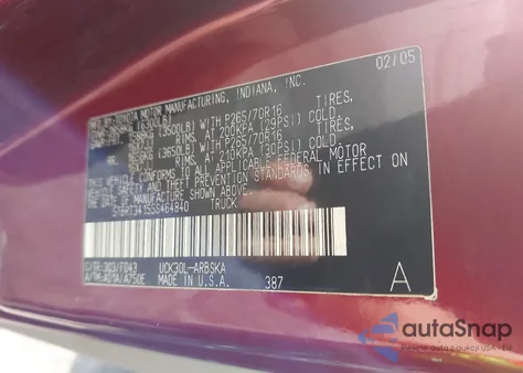 2005 Toyota Tundra Sr5 V8 from USA, damaged, VIN 5TBRT34155S464840